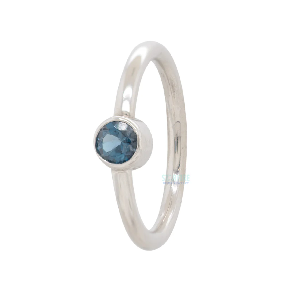 Round Fixed Bezel Seam Ring (FBR) in Gold with London Blue Topaz - Image 2