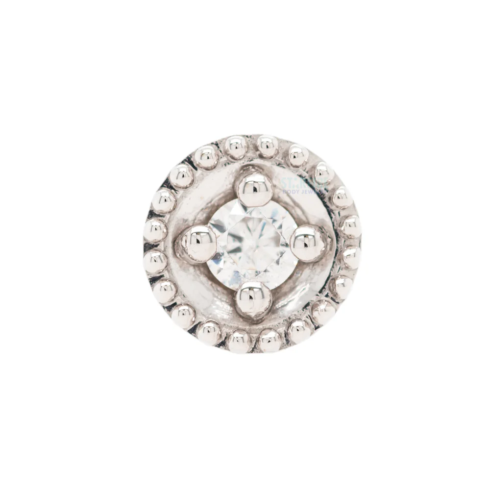 Round Harlequin Threaded End in Gold with White CZ - Image 3