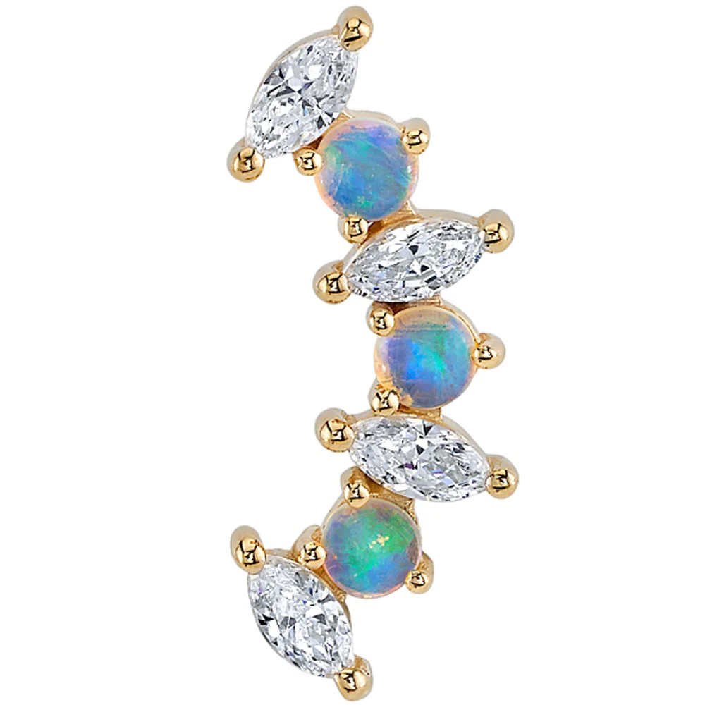 "Sara" Threaded End in Gold with Diamond & Genuine White Opals - Image 2