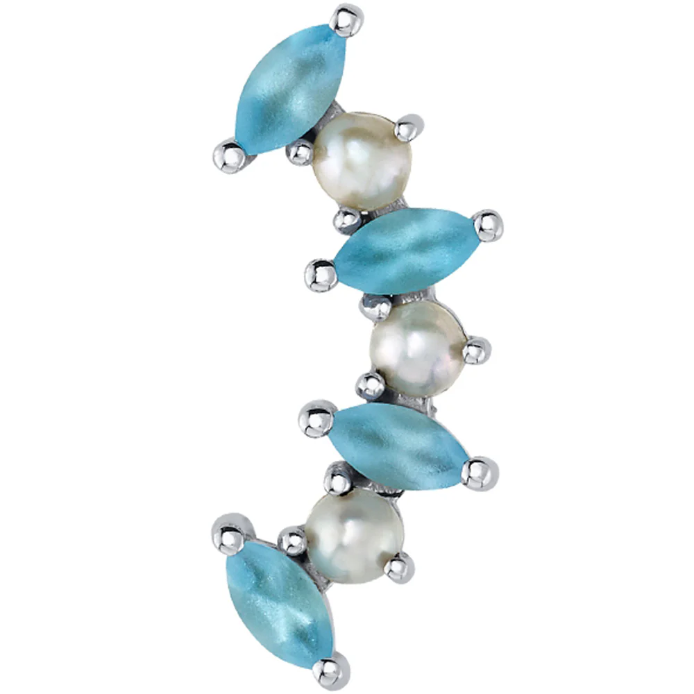 "Sara" Threaded End in Gold with Sandblasted Swiss Blue Topaz & Pearls - Image 2