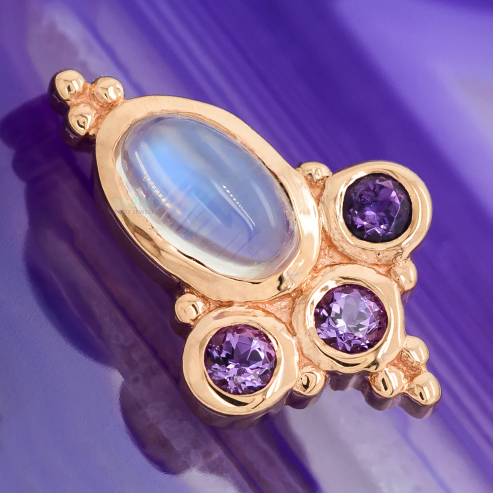 "Sarai Oval" Threaded End in Gold with Rainbow Moonstone & Amethyst - Image 2
