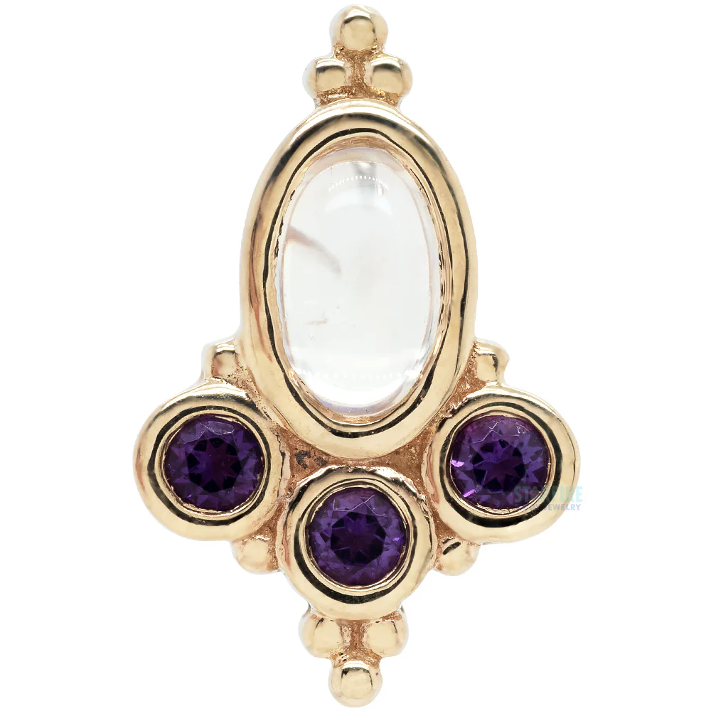 "Sarai Oval" Threaded End in Gold with Rainbow Moonstone & Amethyst - Image 3
