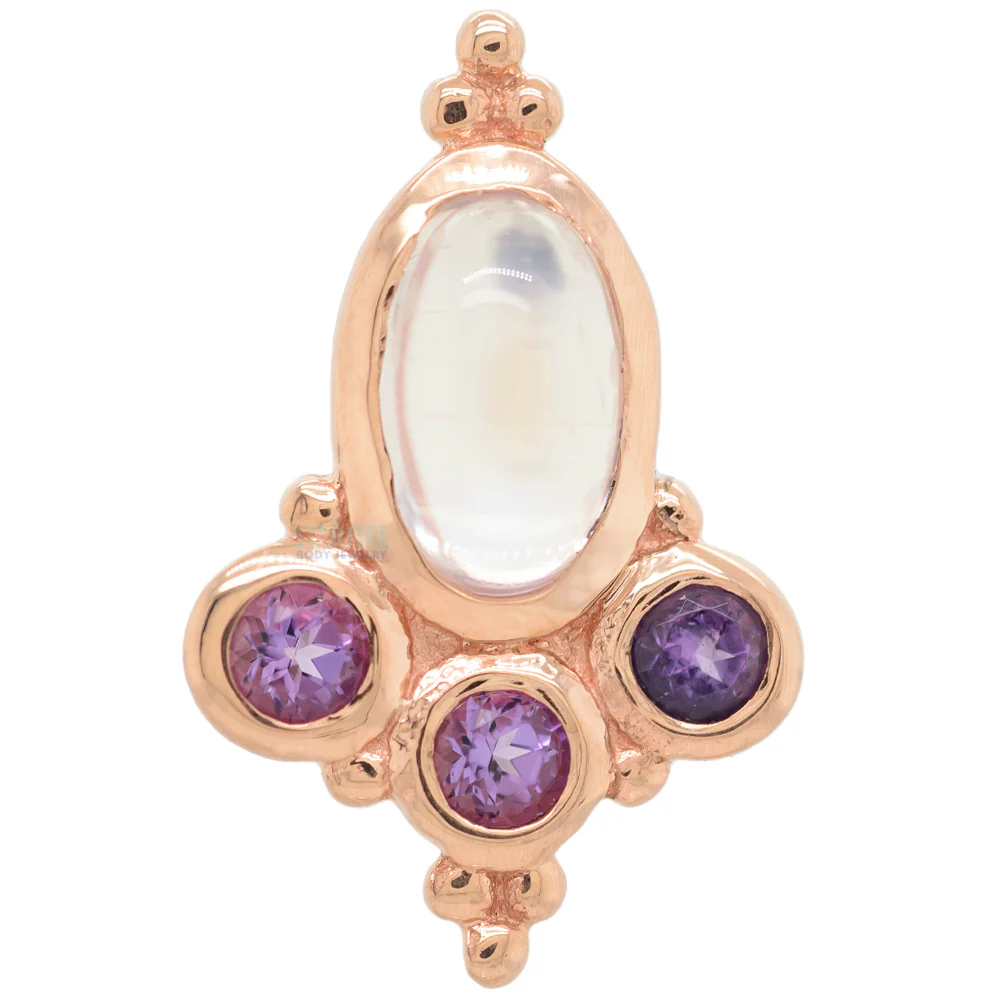 "Sarai Oval" Threaded End in Gold with Rainbow Moonstone & Amethyst - Image 4