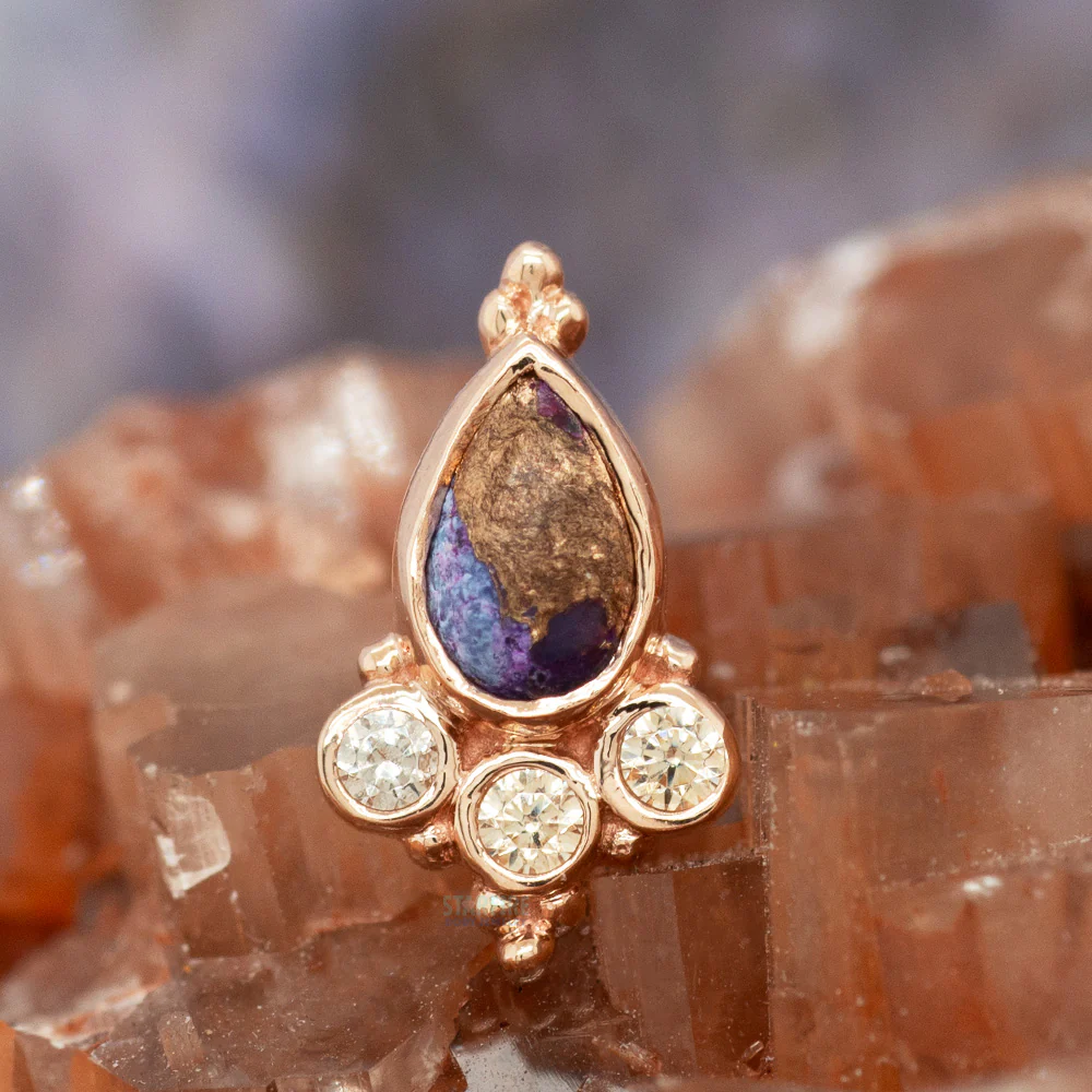 "Sarai Pear" Threaded End in Gold with Copper Purple Turquoise & Champagne CZ's - Image 2