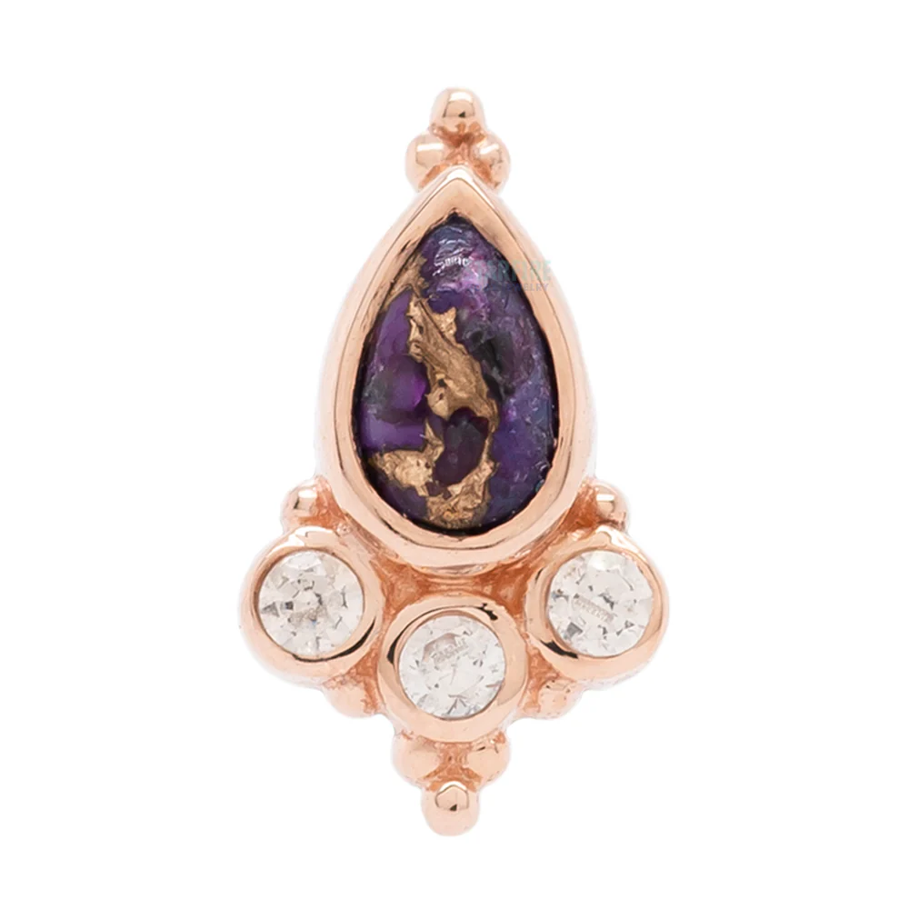 "Sarai Pear" Threaded End in Gold with Copper Purple Turquoise & Champagne CZ's - Image 3