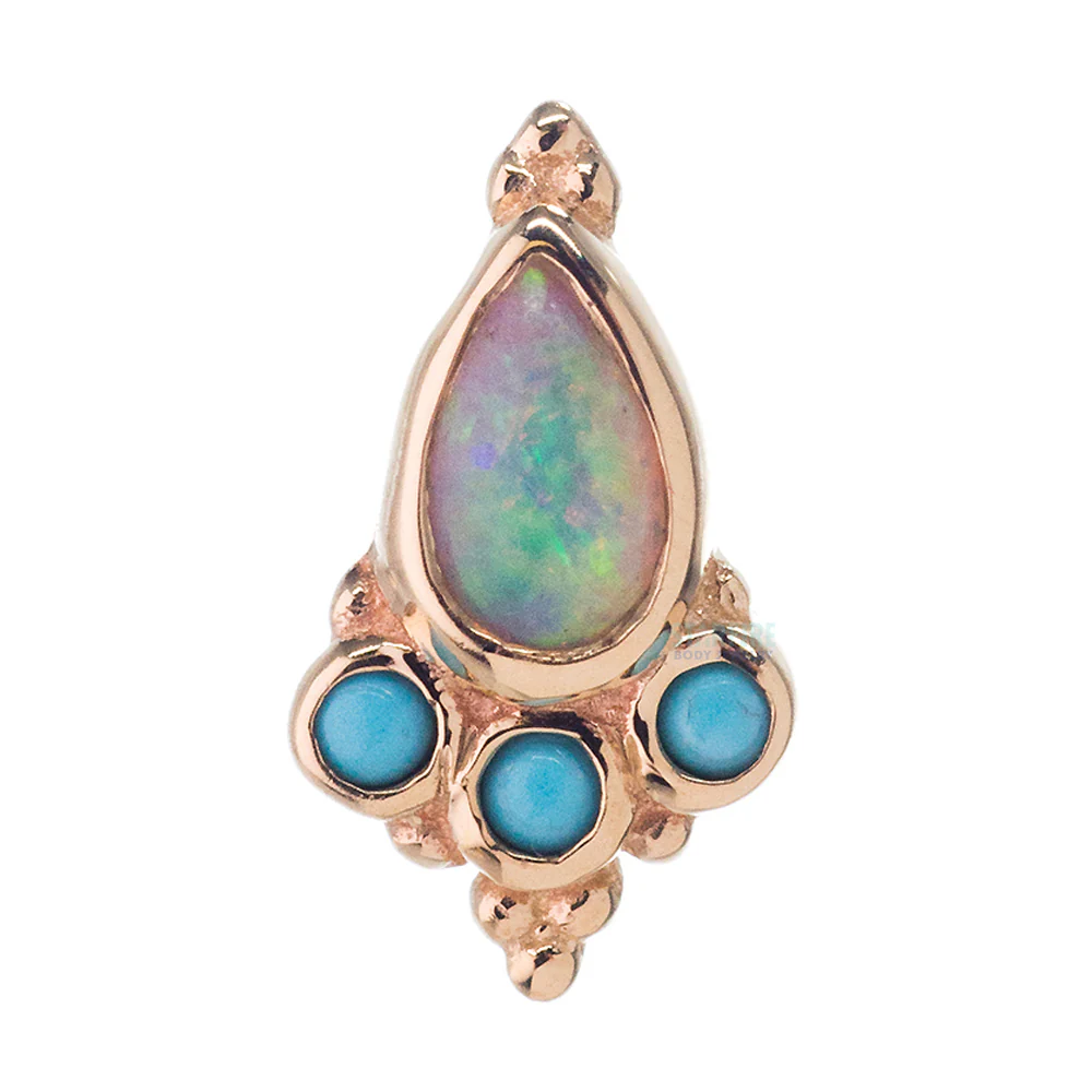 "Sarai Pear" Threaded End in Gold with Genuine White Opal & Turquoise - Image 2