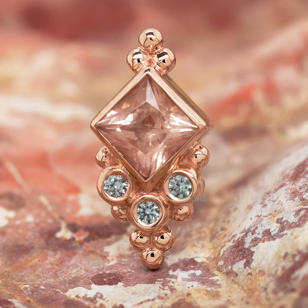 "Sarai Princess" Threaded End in Gold with Oregon Sunstone & Grey Sapphires - Image 2