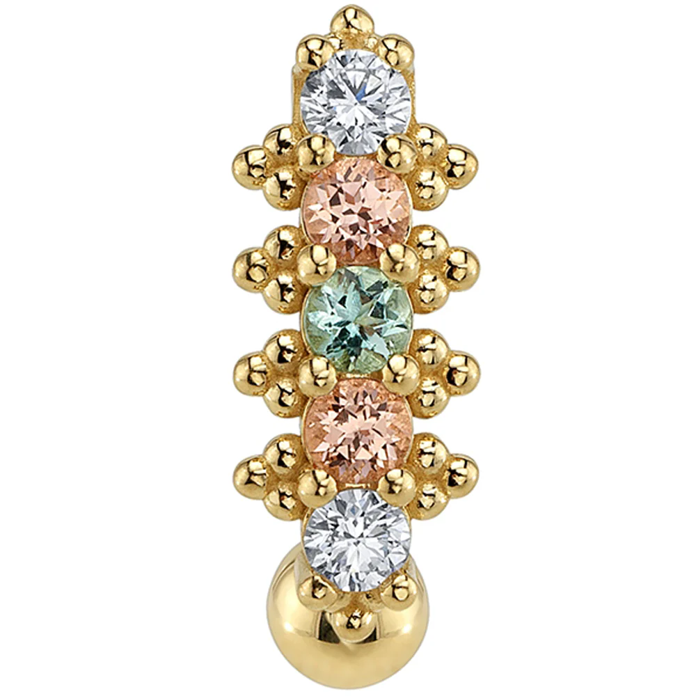 "Sayshell" 'Comfort Fit' Navel Curve in Gold & Platinum with Mint Beryl, Chatham Champagne Sapphire & DIAMONDS - Image 2