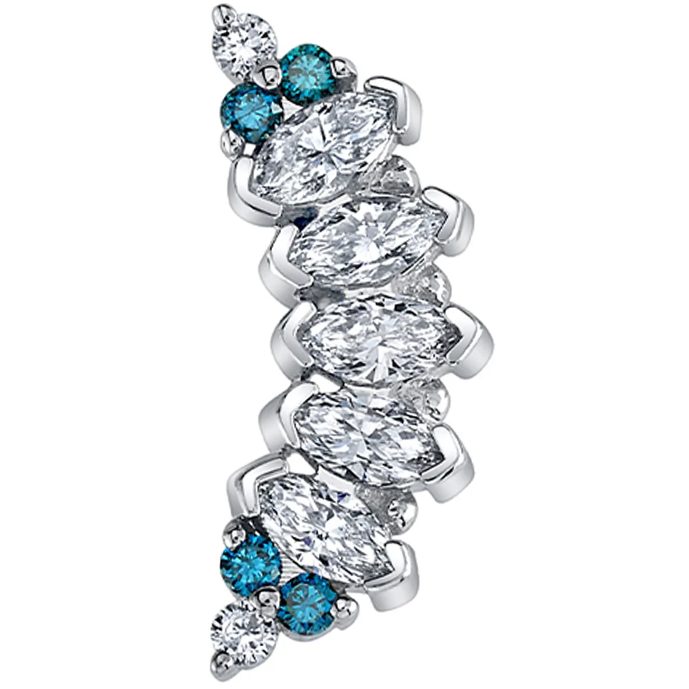 "Serena" Threaded End in Gold with FLAWLESS White Diamond & Ocean Blue Diamonds - Image 2