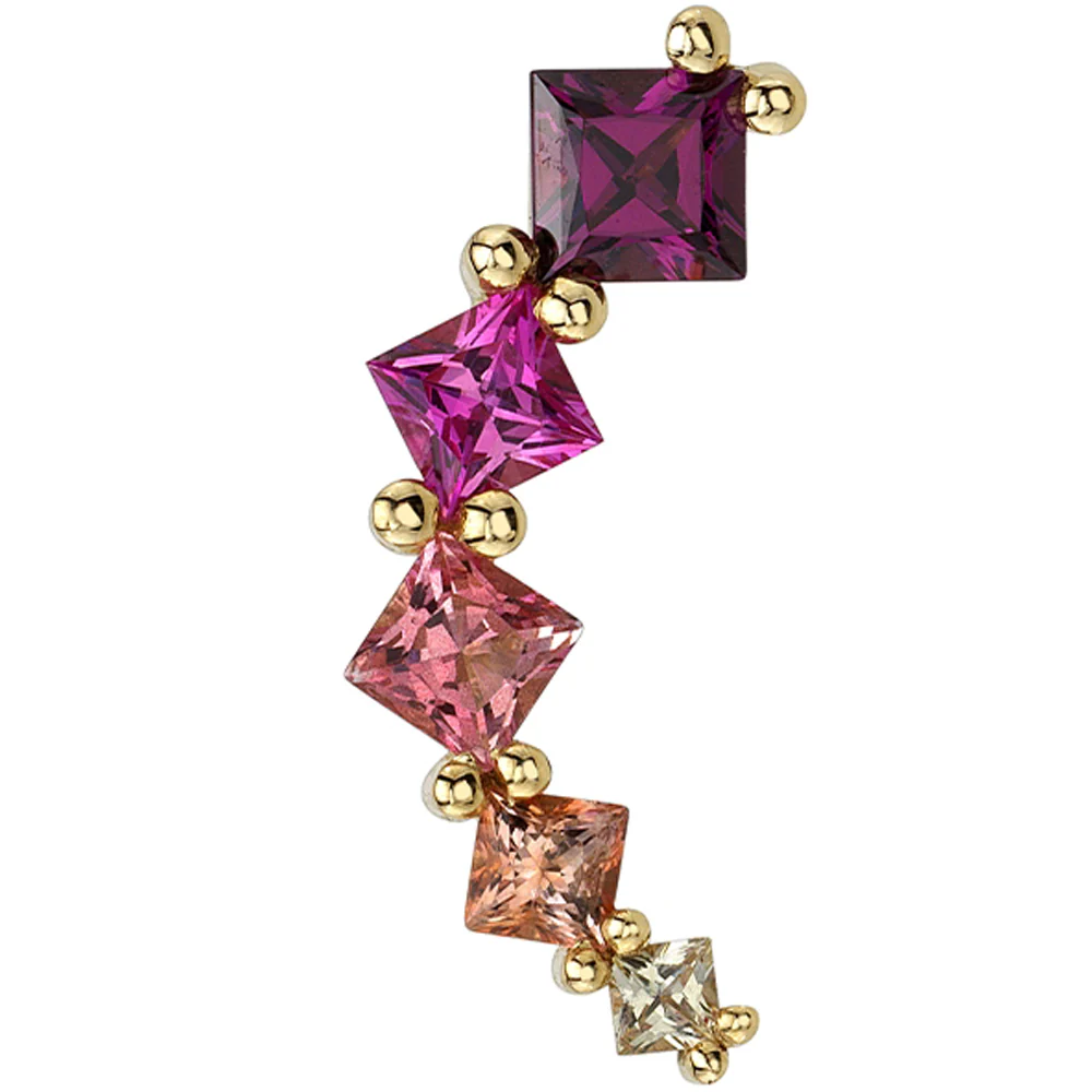 "Sher" Threaded End in Gold & Platinum with Rhodolite, Hot Pink Sapphire, Pink Topaz, Peach Topaz & Yellow Sapphire - Image 2