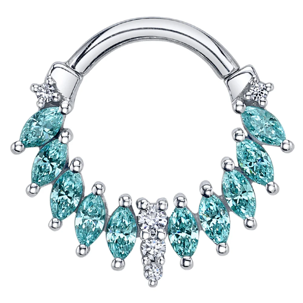 "Skylar" Hinge Ring in Gold with Cyan CZ & White CZ's - Image 2