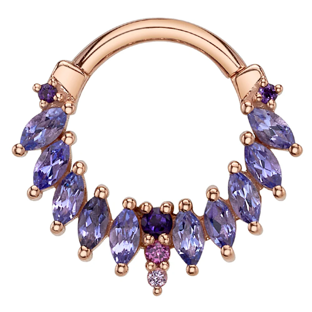 "Skylar" Hinge Ring in Gold with Tanzanite, Amethyst, Rhodolite & Light Amethyst - Image 2