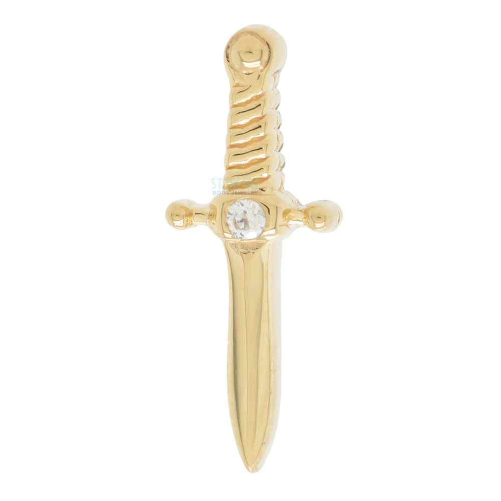 "Slasher Dagger" Threaded End in Gold with White CZ - Image 3