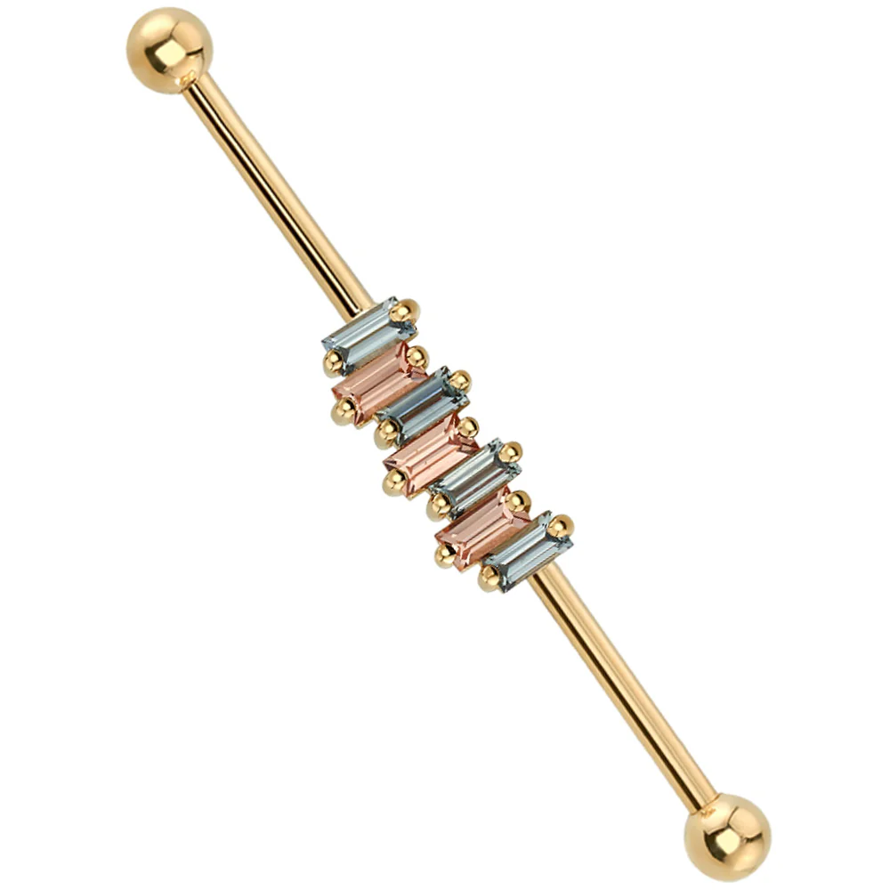 Small "Madison" Industrial Barbell in Gold with Grey Sapphire & Champagne Sapphires - Image 2