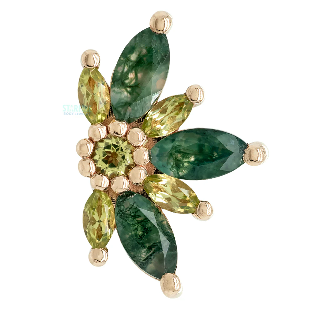 Small "Starling" Threaded End in Gold with Faceted Moss Agate & Peridot - Image 3