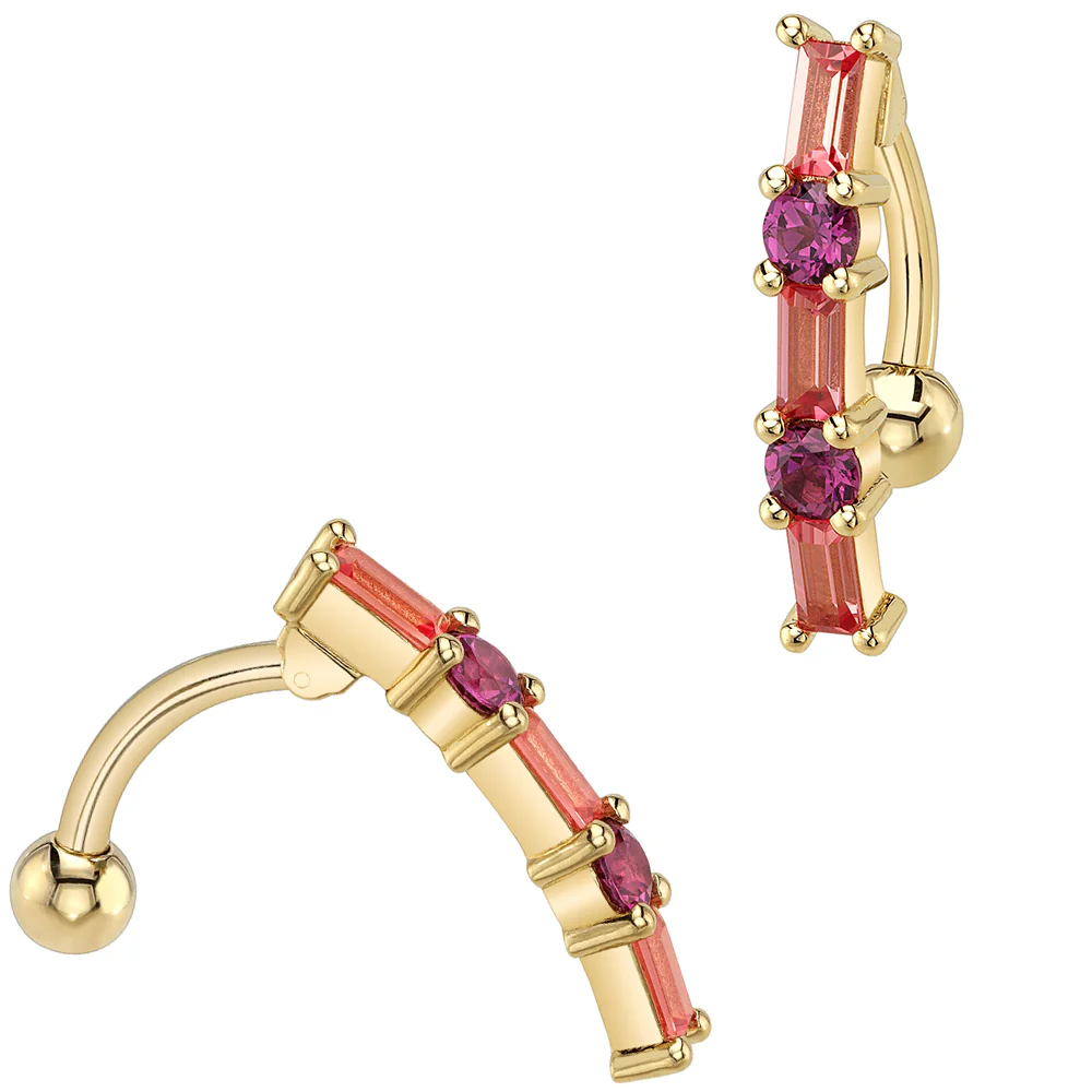 "Solaria" 'Comfort Fit' Navel Curve in Gold & Platinum with Padparadscha Sapphire & Garnet