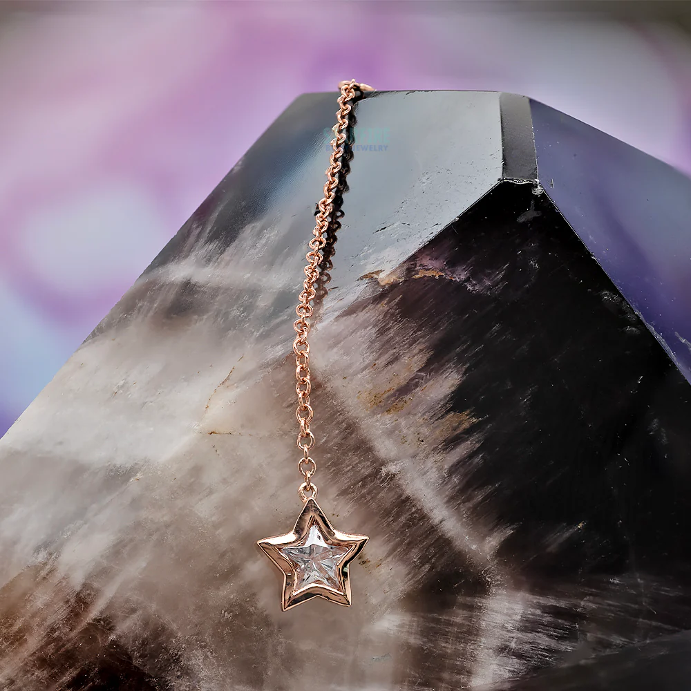 Star Bezel Chain Charm in Gold with White CZ - Image 2
