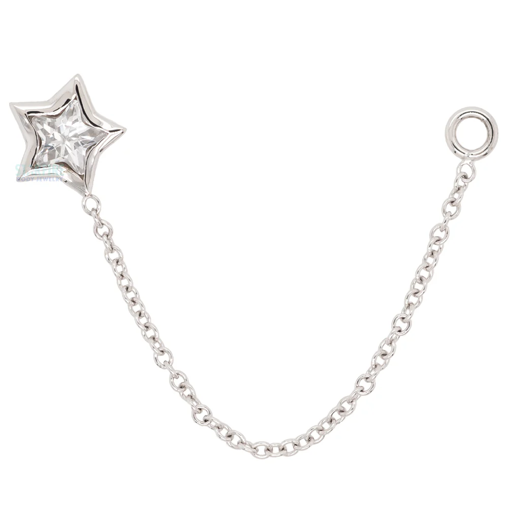 Star Bezel Chain Charm in Gold with White CZ - Image 3