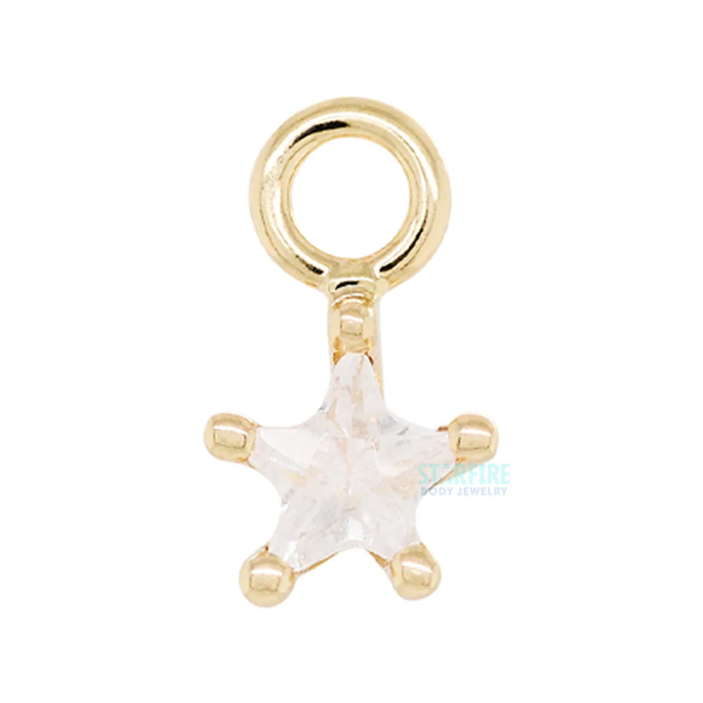 Star Point Prong Charm in Gold with White CZ