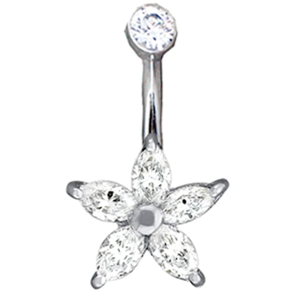 "Starflower" Navel Curve in Gold with White CZ's - Image 2
