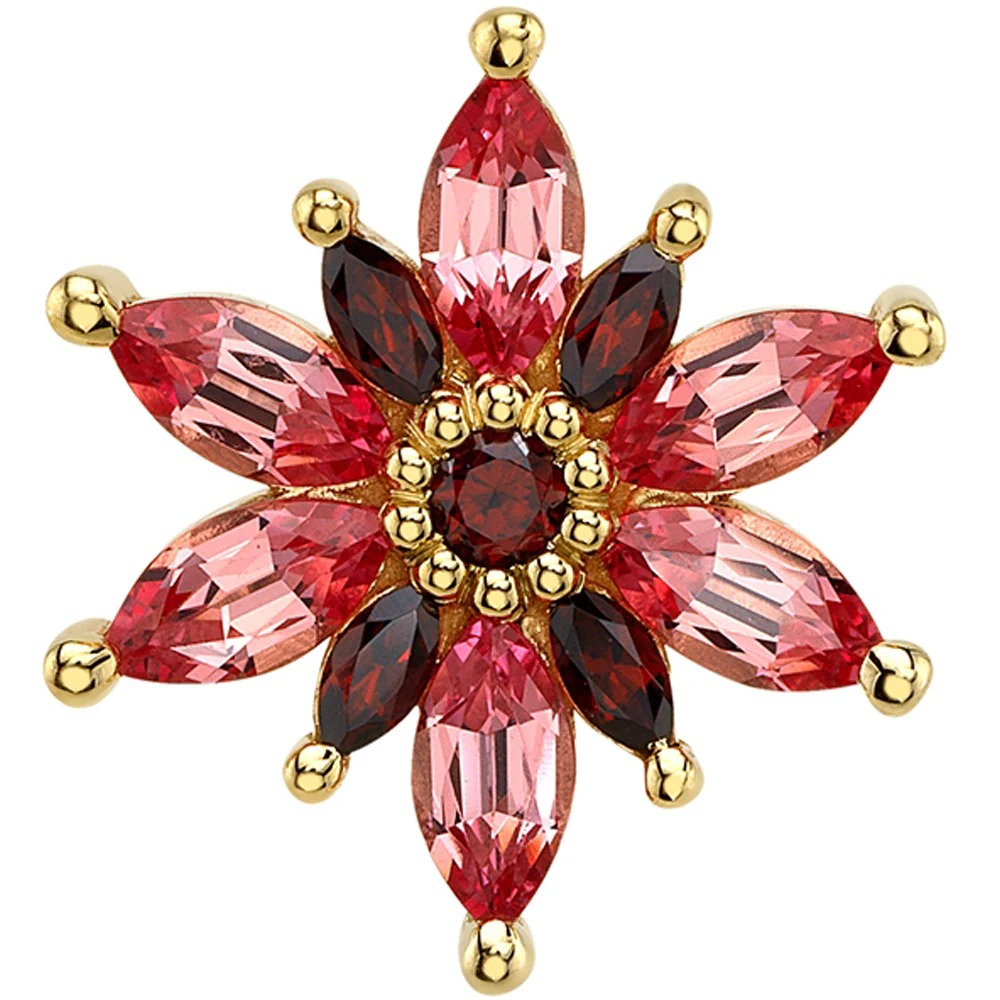 "Starla" Threaded End in Gold with Padparadscha Sapphire & Garnets