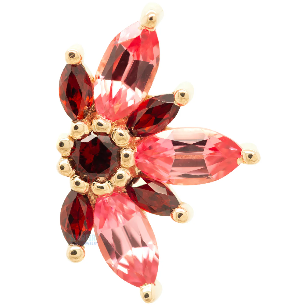 "Starling" Threaded End in Gold with Padparadscha Sapphire & Garnets - Image 2