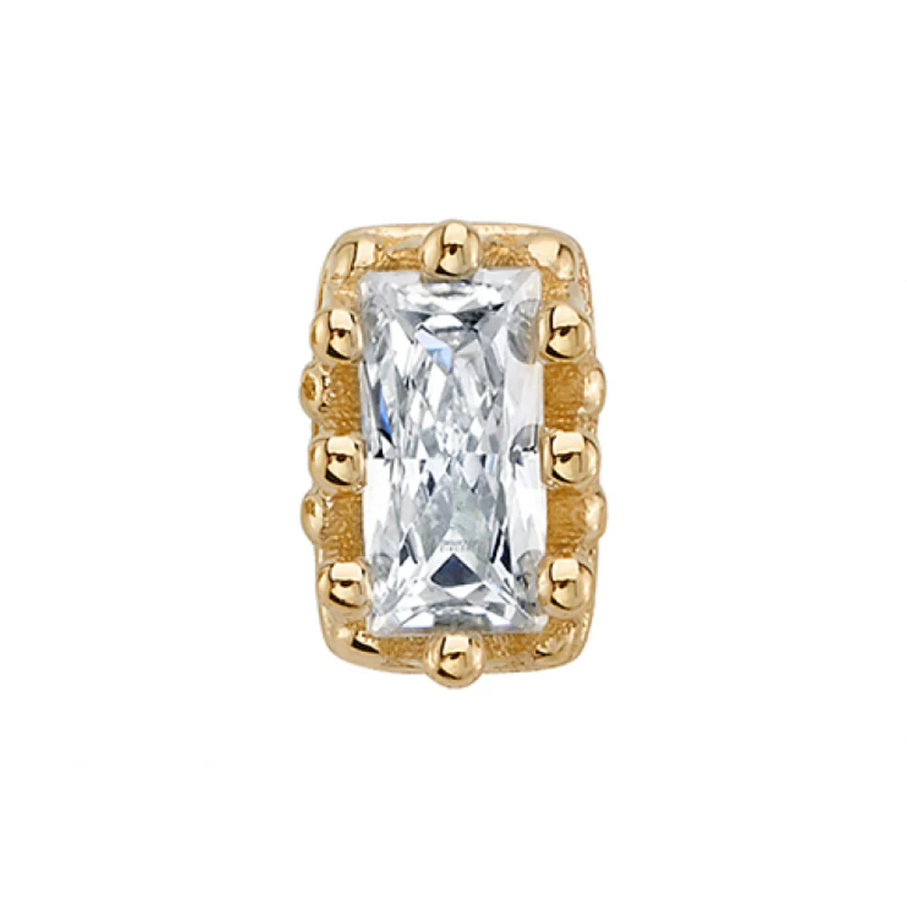 Straight Baguette Crown Prong Threaded End in Gold with White CZ - Image 2