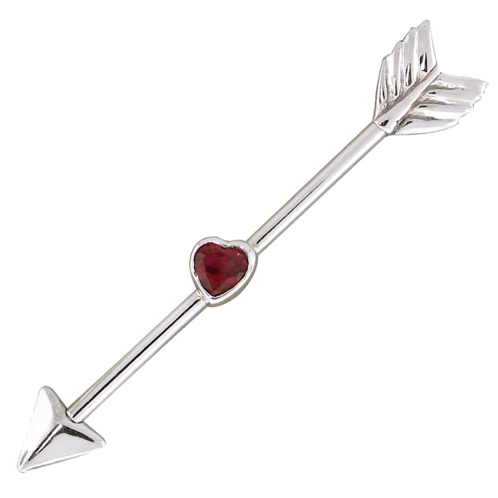 "Straight Thru My Heart" Industrial Barbell in Gold with Garnet - Image 2