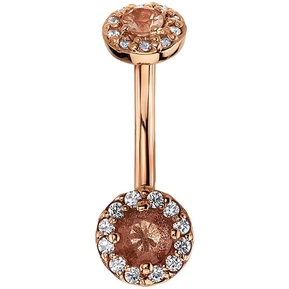 "Stravinsky" Navel Curve in Gold with Oregon Sunstone & White CZ's - Image 2