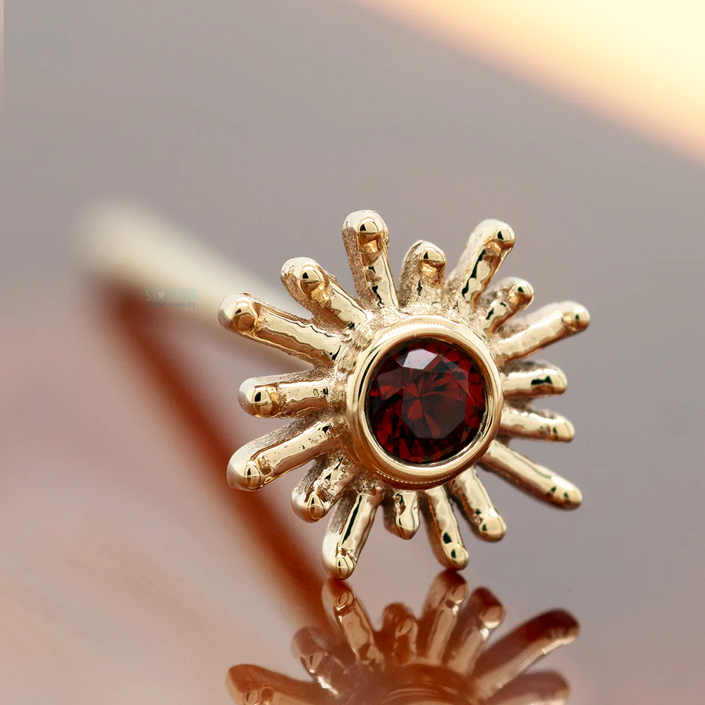 "Sunray" Nostril Screw in Gold with Garnet - Image 2