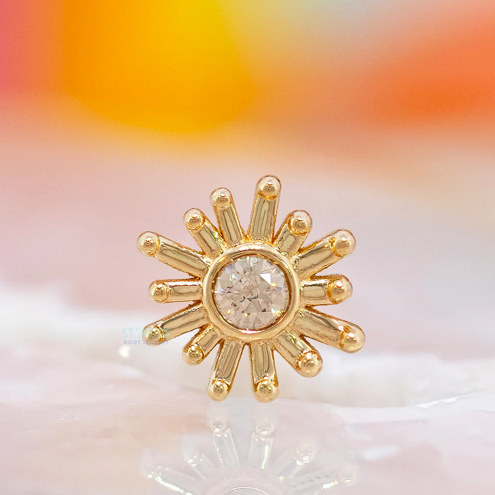 "Sunray" Threaded End in Gold with Champagne CZ - Image 2