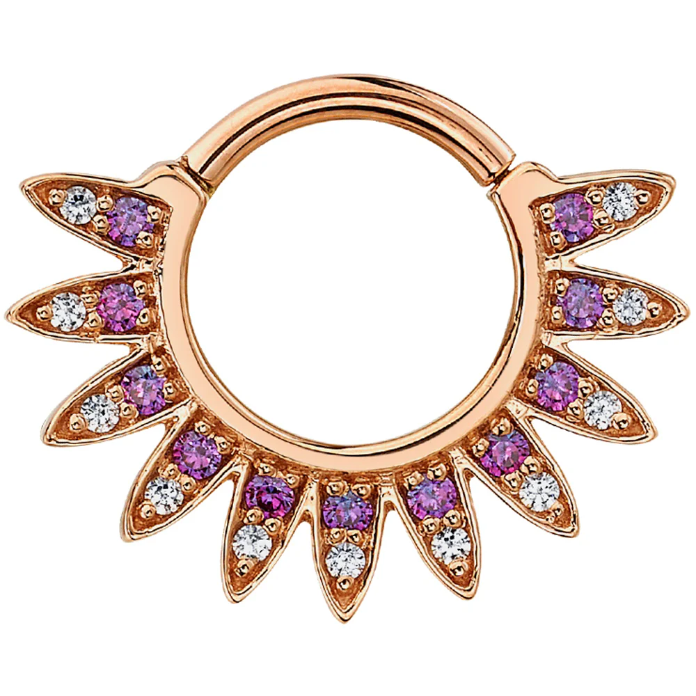 "Sunrise" Hinge Ring in Gold with Purple CZ & White CZ's - Image 2