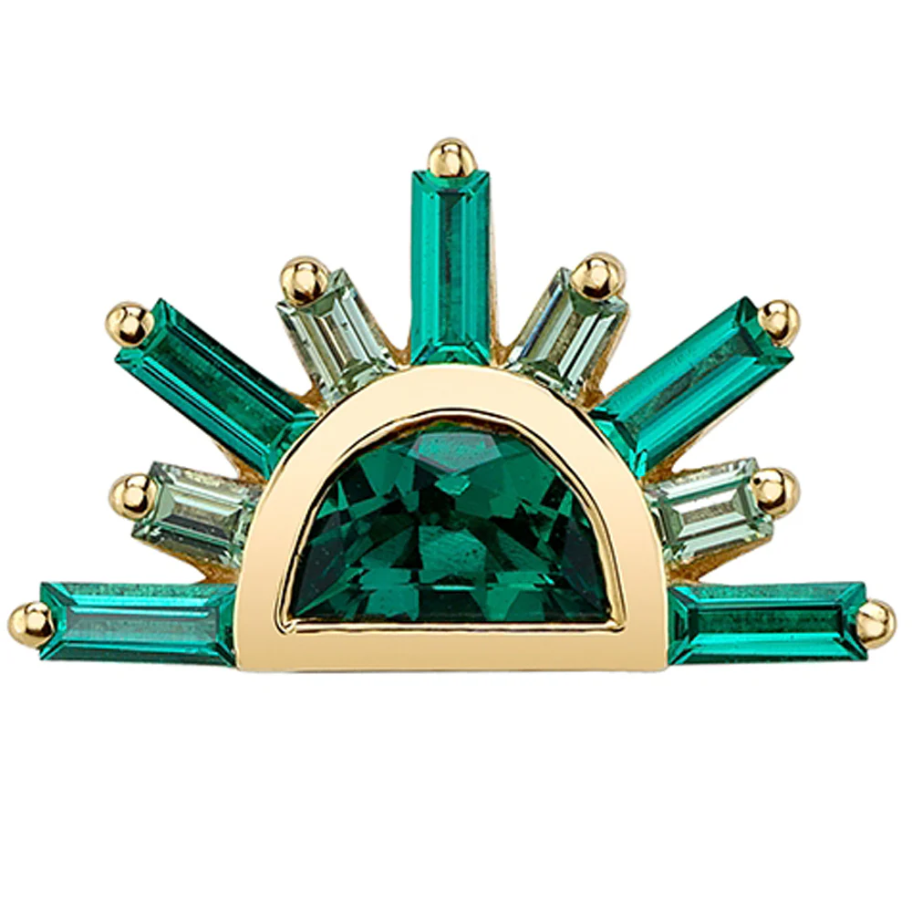 "Sunset" Threaded End in Gold with Chatham Emerald & Tsavorite - Image 2