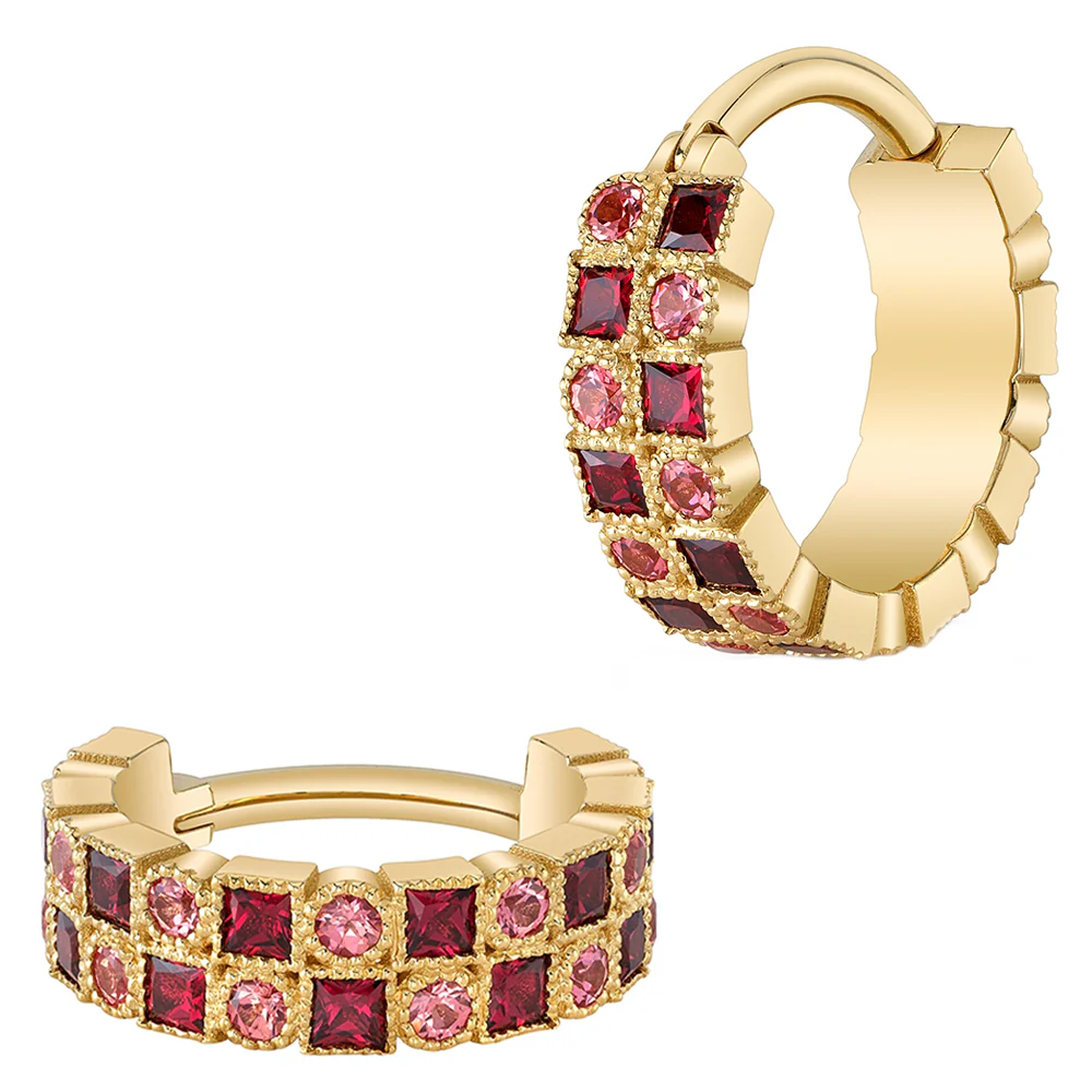 "Talus" Cuff Hinge Ring in Gold with Padparadscha Sapphire & Red Spinel