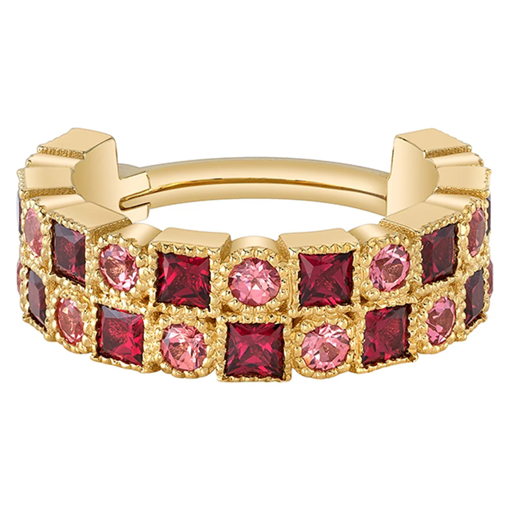 "Talus" Cuff Hinge Ring in Gold with Padparadscha Sapphire & Red Spinel - Image 2