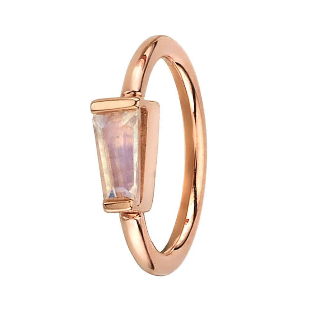 Tapered Baguette Fixed Seam Ring (FBR) in Gold with Faceted Rainbow Moonstone