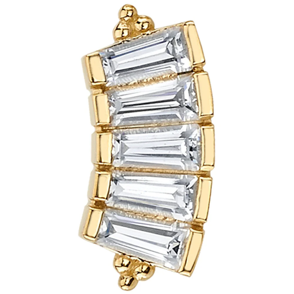 "Tapered Baguette Panaraya" Threaded End in Gold with White CZ's