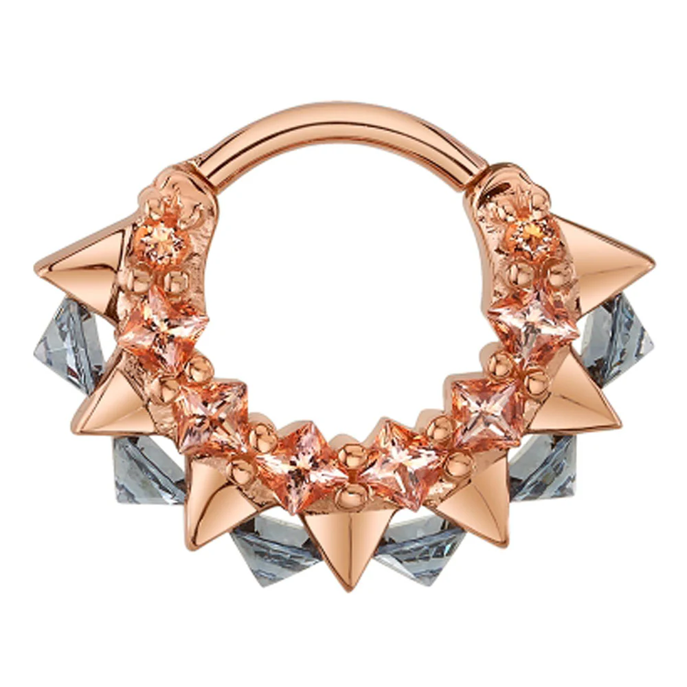 "Tara" Hinge Ring in Gold with Chatham Champagne Sapphire & Smoky Quartz