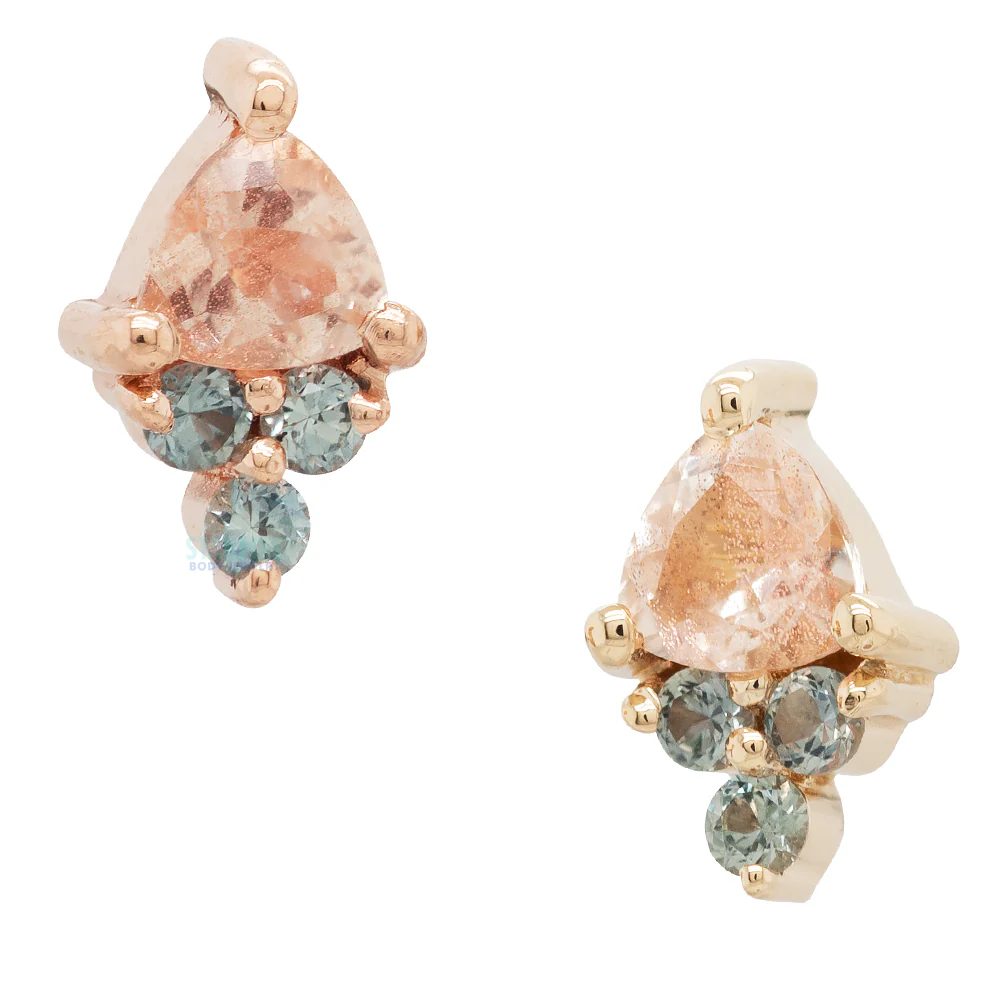 "Tau" Threaded End in Gold with Oregon Sunstone & Grey Sapphires