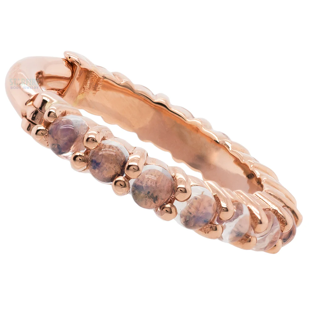 "Telesto" Cabochon Hinge Ring in Gold with Rainbow Moonstone - Image 2