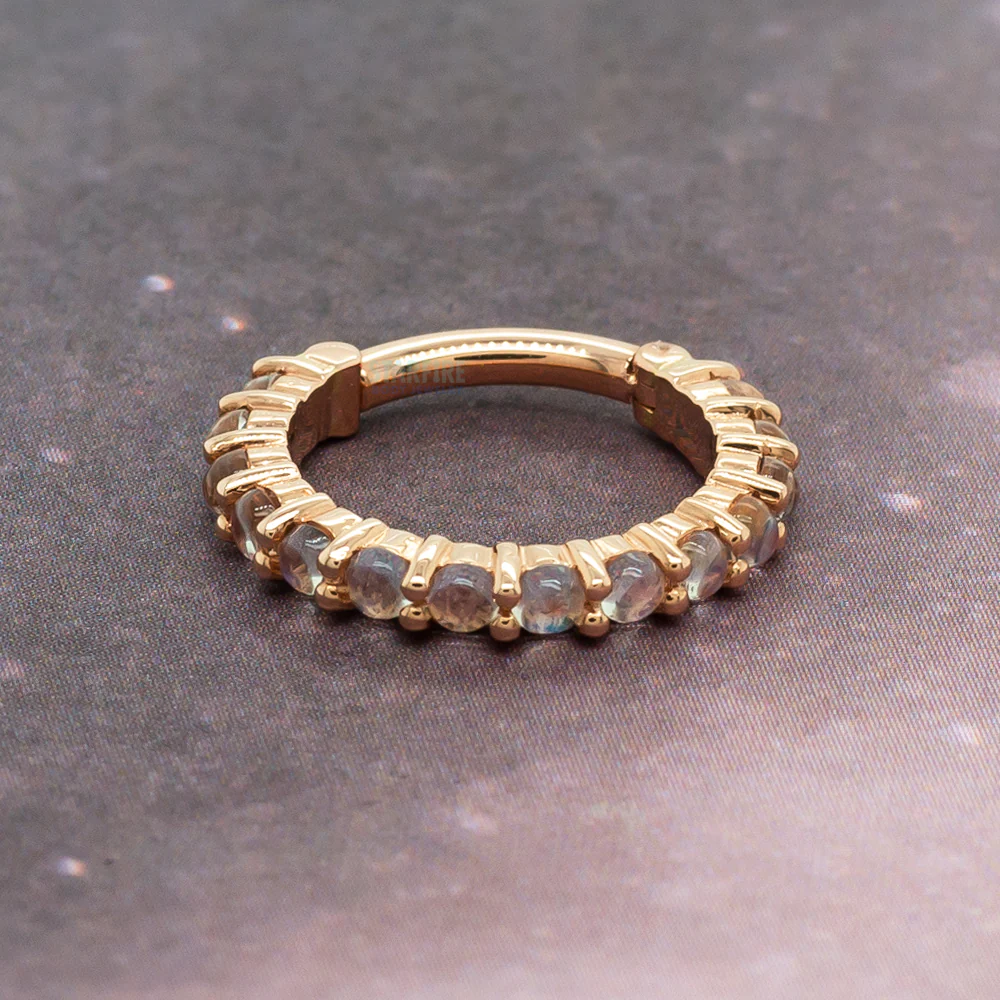 "Telesto" Cabochon Hinge Ring in Gold with Rainbow Moonstone - Image 5