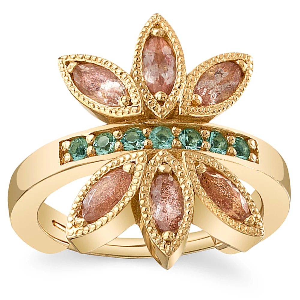 "Tenaya" Hinge Ring in Gold & Platinum with Oregon Sunstone & Mint Beryl - Image 2