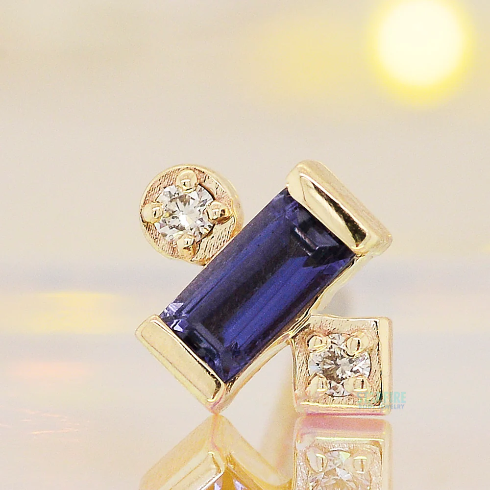 "Tesla Babe" Threaded End in Gold with Iolite & Champagne Diamonds - Image 2