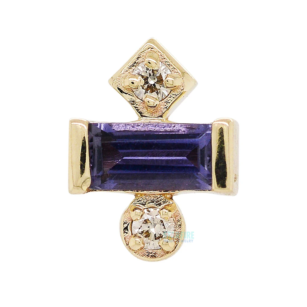 "Tesla Babe" Threaded End in Gold with Iolite & Champagne Diamonds - Image 3