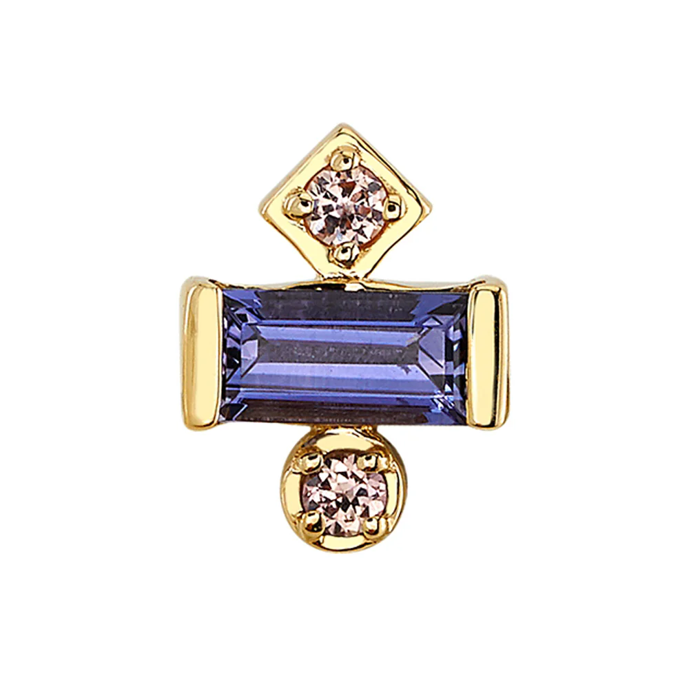 "Tesla Babe" Threaded End in Gold with Iolite & Champagne Sapphires - Image 2