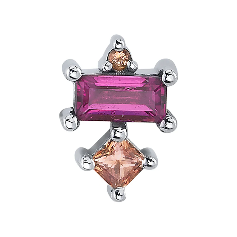 "Tetra" Threaded End in Gold & Platinum with Champagne Sapphire & Rhodolite - Image 2