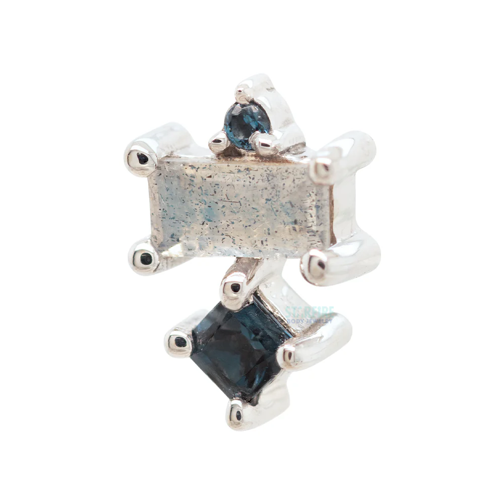 "Tetra" Threaded End in Gold & Platinum with London Blue Topaz & Labradorite