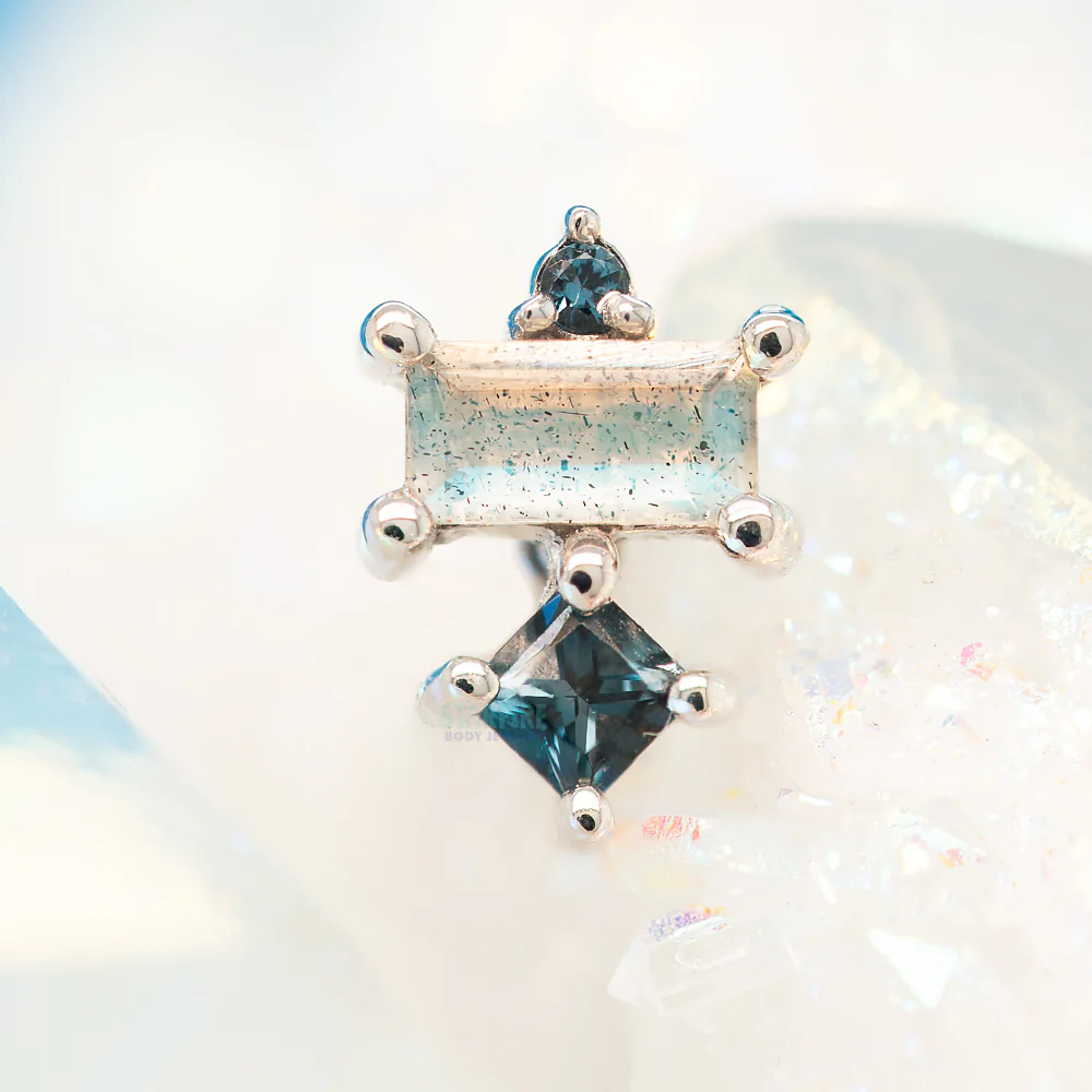 "Tetra" Threaded End in Gold & Platinum with London Blue Topaz & Labradorite - Image 2