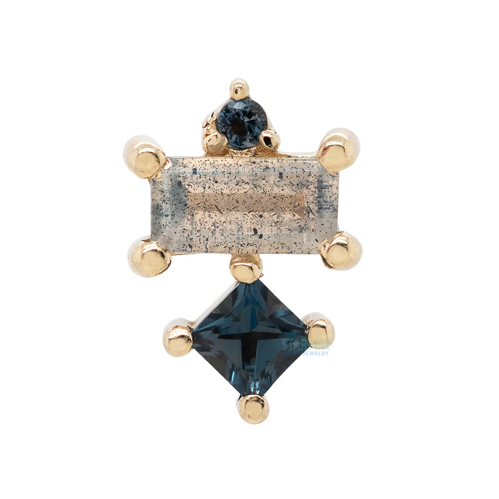 "Tetra" Threaded End in Gold & Platinum with London Blue Topaz & Labradorite - Image 3