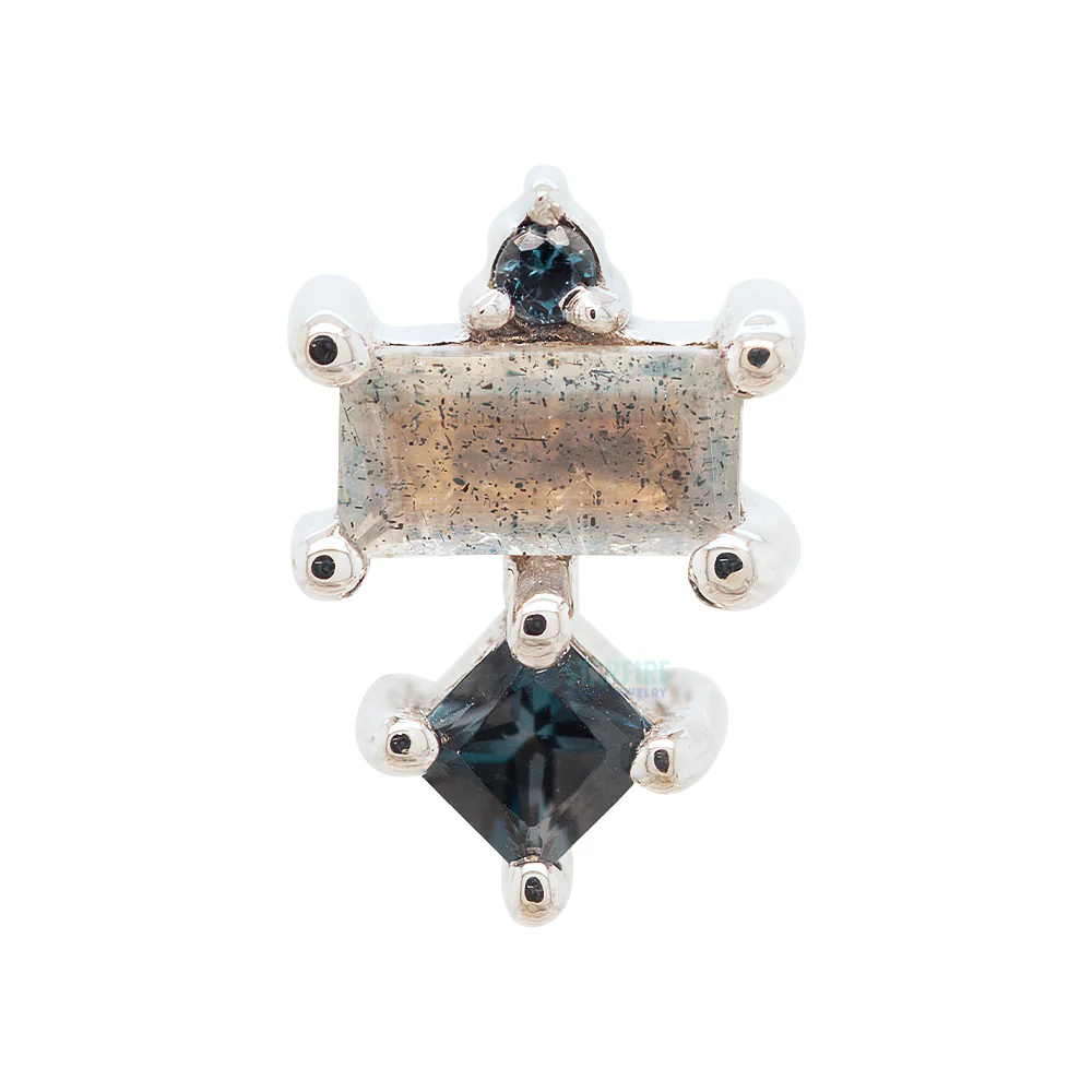 "Tetra" Threaded End in Gold & Platinum with London Blue Topaz & Labradorite - Image 4